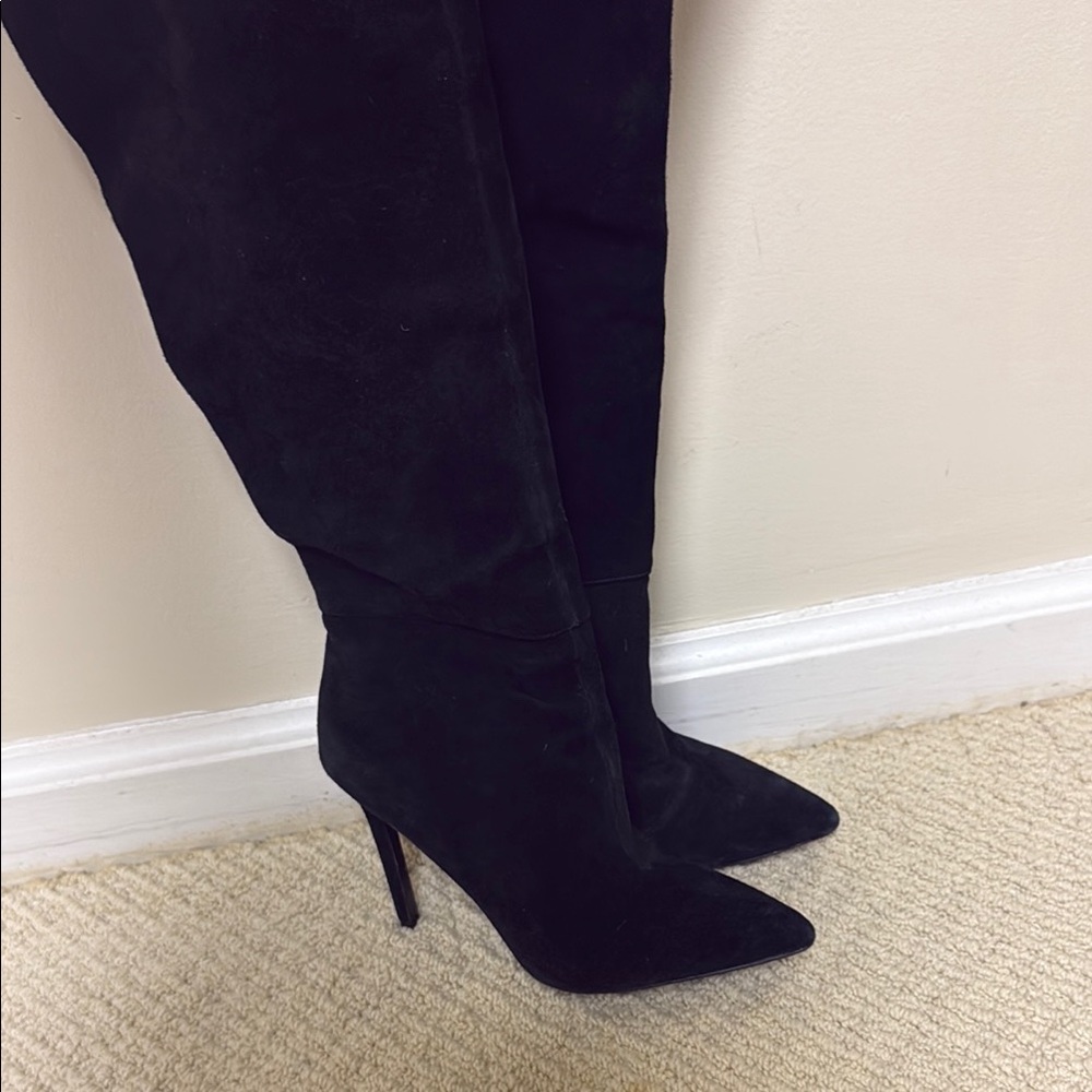 Aldo Black Over the Knee Boots Sleek Suede Stiletto